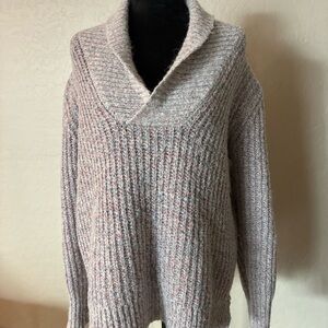 St John’s Bay Women’s Chunky Knit Sweater L Gray Shawl Collar